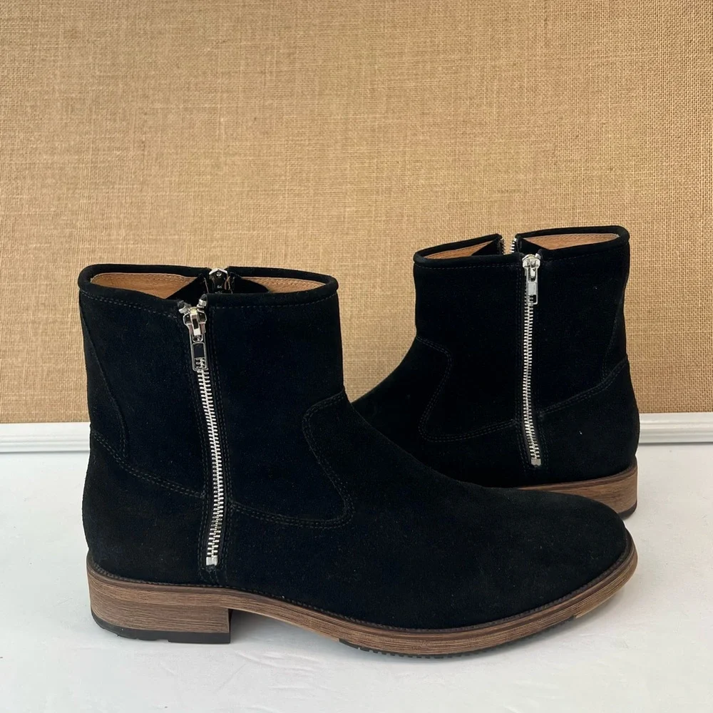 NEW REPUBLIC Men’s Black Suede Twin Zipper Luxury Boots Size 11.5
